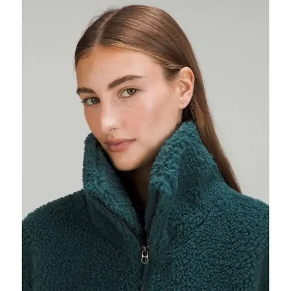 Lululemon Cinchable Fleece Zip Up 6 Green Jasper Plush High Neck Sherpa Athletic - Picture 6 of 16